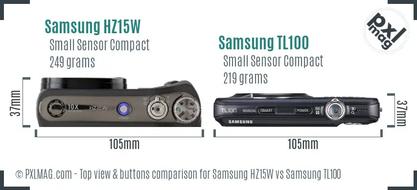 Samsung HZ15W vs Samsung TL100 top view buttons comparison