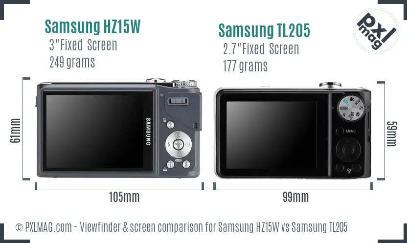 Samsung HZ15W vs Samsung TL205 Screen and Viewfinder comparison