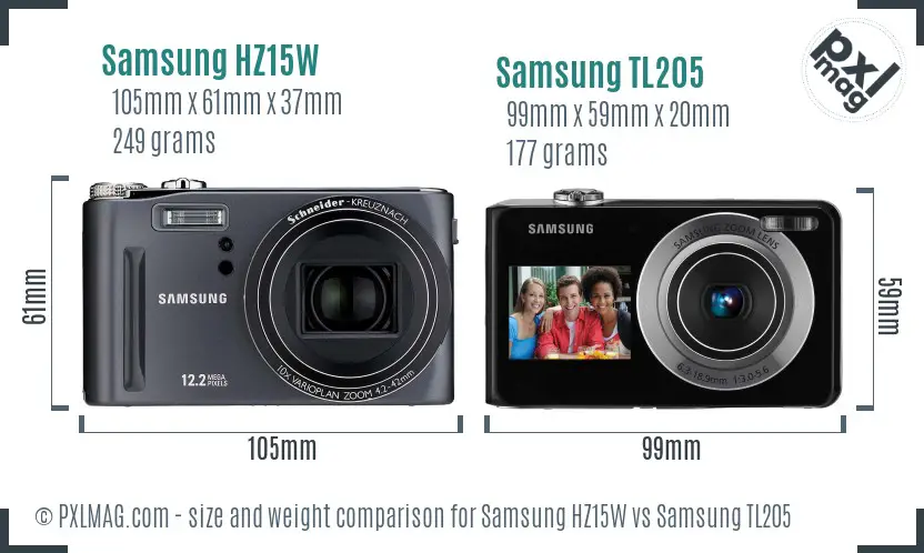 Samsung HZ15W vs Samsung TL205 size comparison