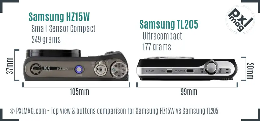 Samsung HZ15W vs Samsung TL205 top view buttons comparison
