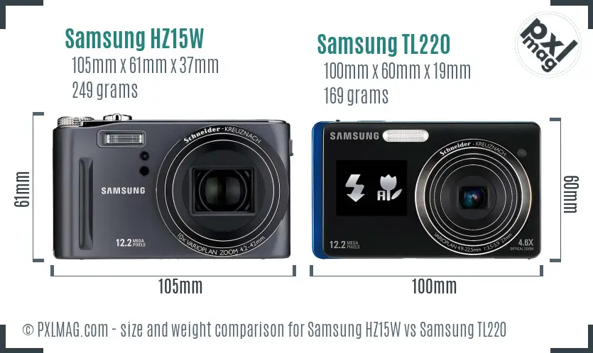 Samsung HZ15W vs Samsung TL220 size comparison Samsung HZ15W vs Samsung TL220 size comparison