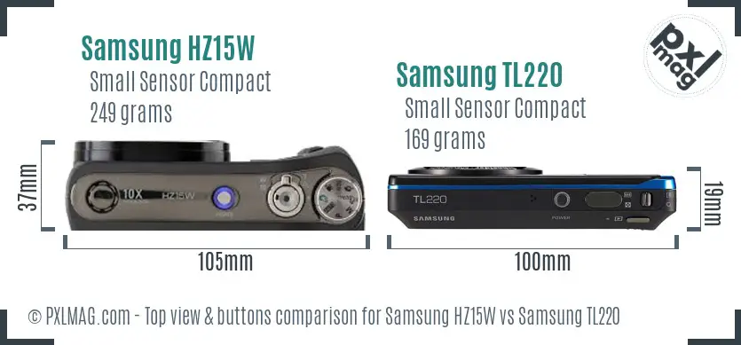 Samsung HZ15W vs Samsung TL220 top view buttons comparison Samsung HZ15W vs Samsung TL220 top view buttons comparison