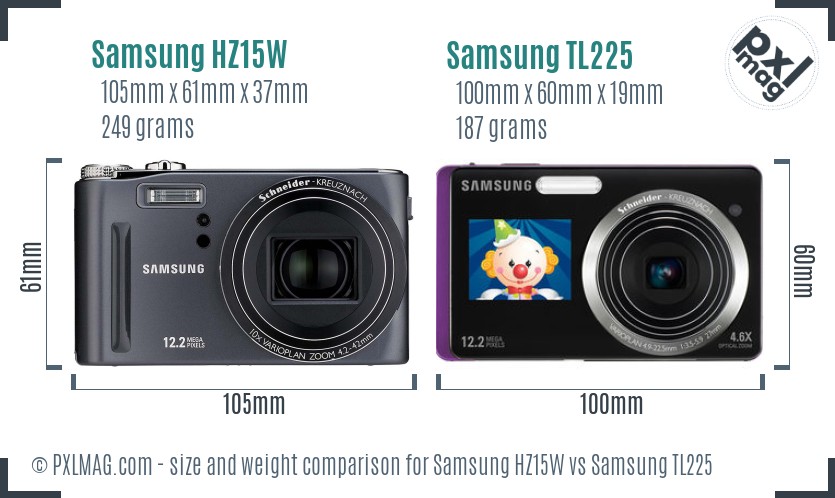 Samsung HZ15W vs Samsung TL225 size comparison Samsung HZ15W vs Samsung TL225 size comparison