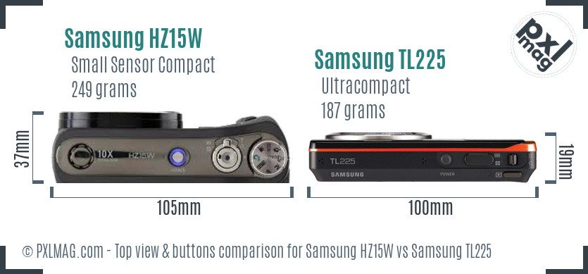 Samsung HZ15W vs Samsung TL225 top view buttons comparison