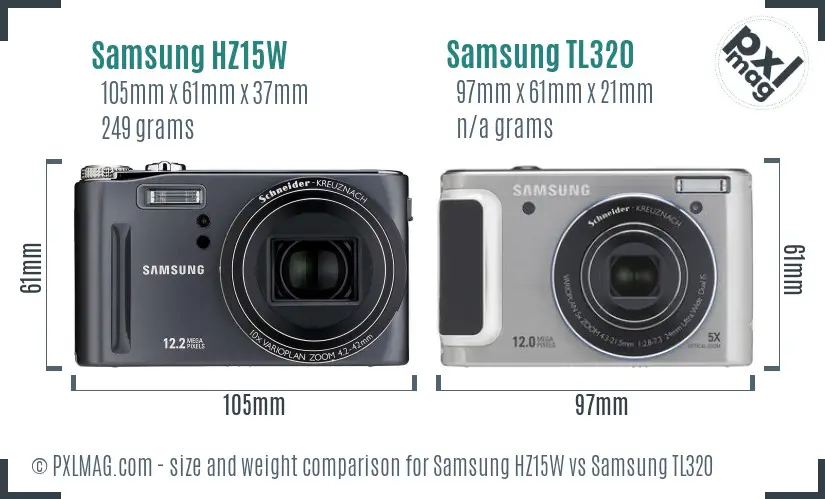 Samsung HZ15W vs Samsung TL320 size comparison Samsung HZ15W vs Samsung TL320 size comparison