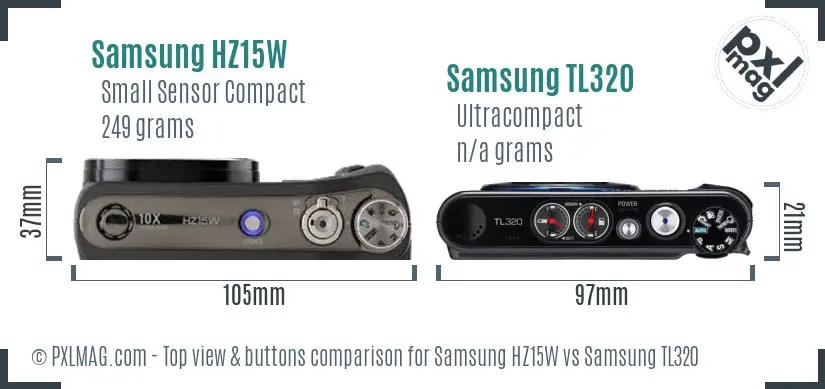 Samsung HZ15W vs Samsung TL320 top view buttons comparison Samsung HZ15W vs Samsung TL320 top view buttons comparison