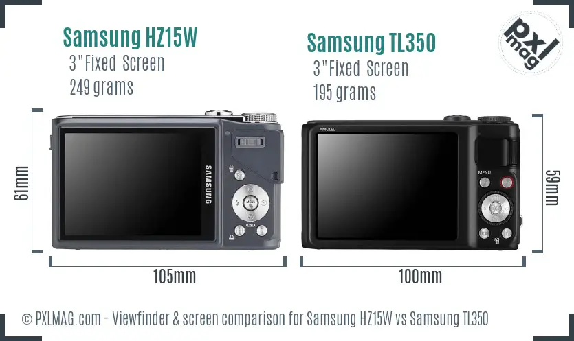 Samsung HZ15W vs Samsung TL350 Screen and Viewfinder comparison