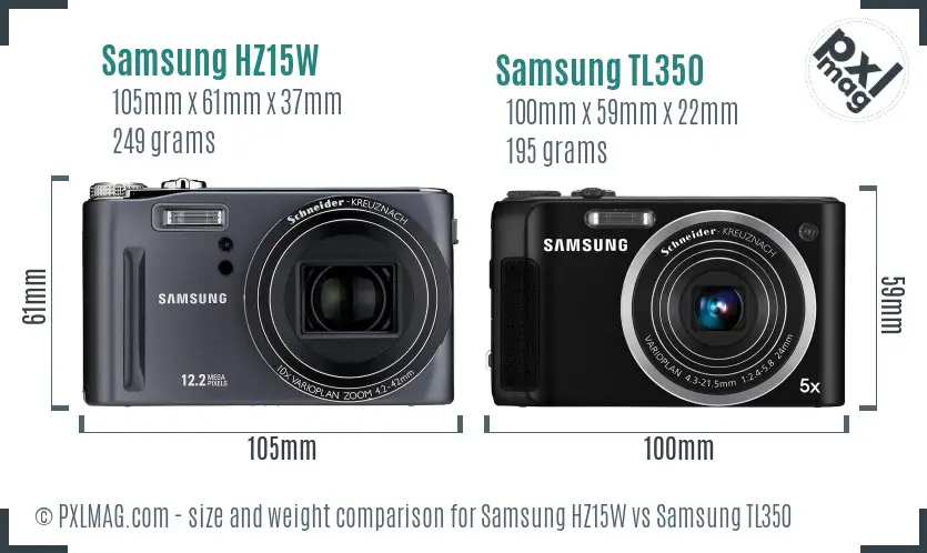 Samsung HZ15W vs Samsung TL350 size comparison