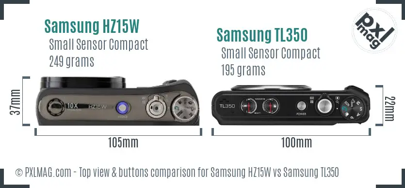 Samsung HZ15W vs Samsung TL350 top view buttons comparison