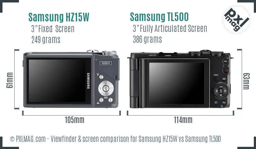 Samsung HZ15W vs Samsung TL500 Screen and Viewfinder comparison