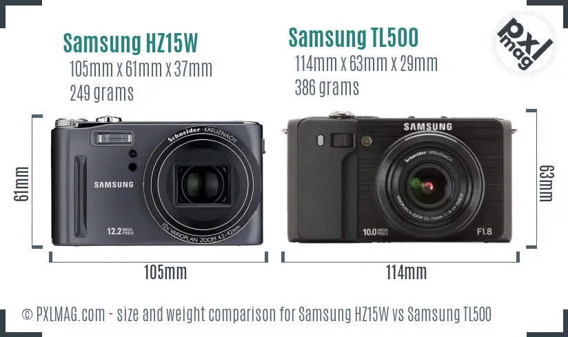 Samsung HZ15W vs Samsung TL500 size comparison