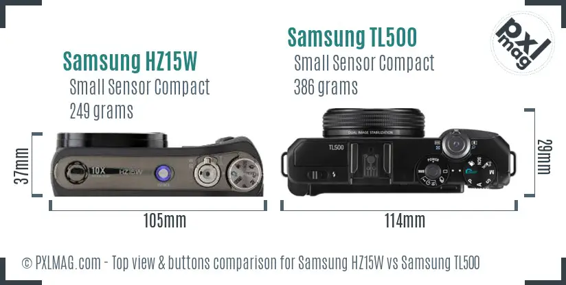 Samsung HZ15W vs Samsung TL500 top view buttons comparison