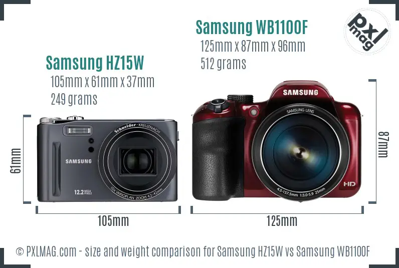 Samsung HZ15W vs Samsung WB1100F size comparison Samsung HZ15W vs Samsung WB1100F size comparison