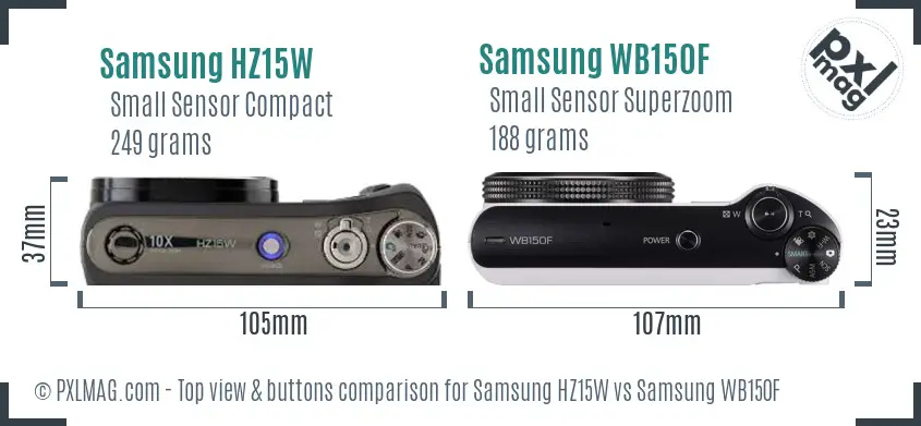 Samsung HZ15W vs Samsung WB150F top view buttons comparison