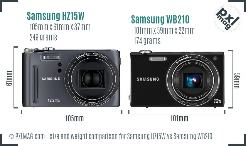 Samsung HZ15W vs Samsung WB210 size comparison