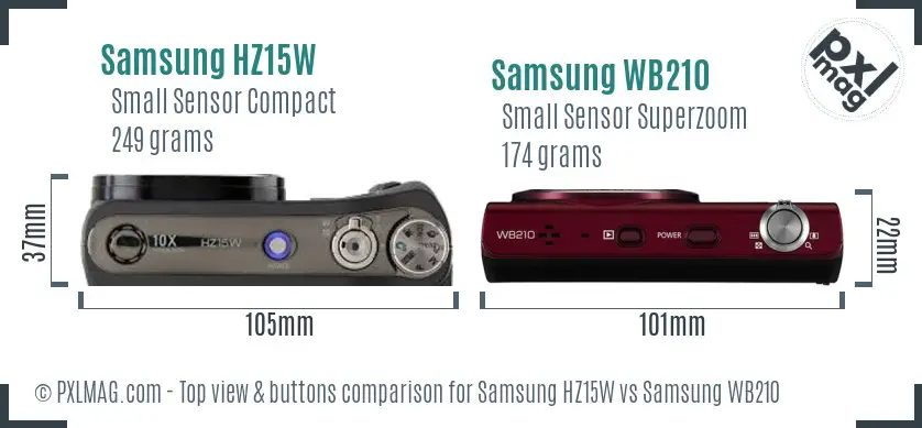 Samsung HZ15W vs Samsung WB210 top view buttons comparison