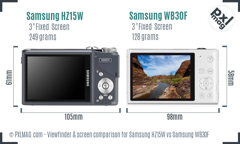 Samsung HZ15W vs Samsung WB30F Screen and Viewfinder comparison