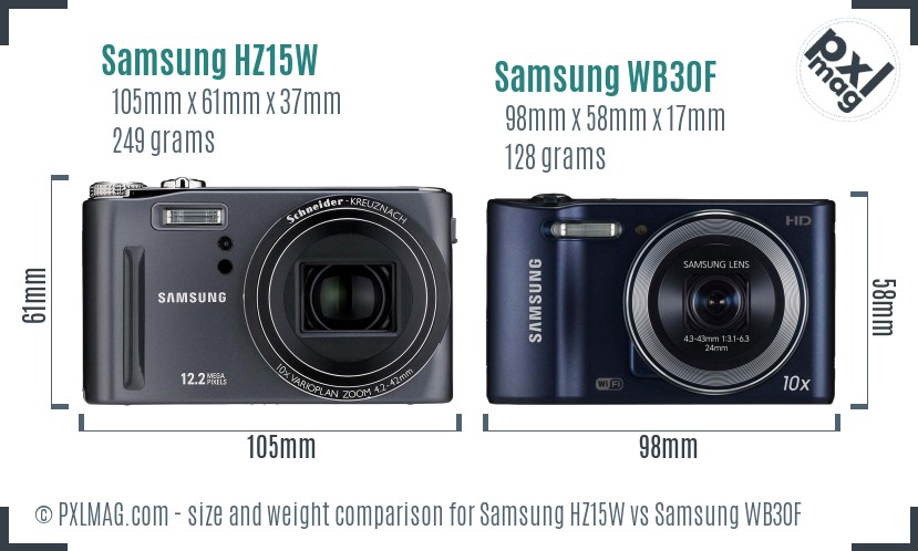 Samsung HZ15W vs Samsung WB30F size comparison