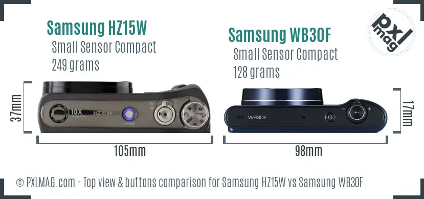 Samsung HZ15W vs Samsung WB30F top view buttons comparison