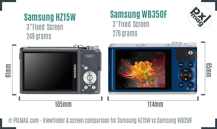 Samsung HZ15W vs Samsung WB350F Screen and Viewfinder comparison