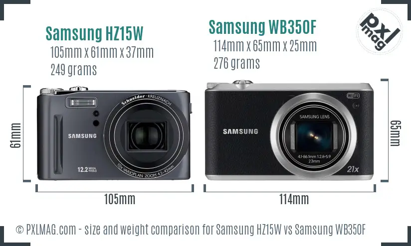 Samsung HZ15W vs Samsung WB350F size comparison