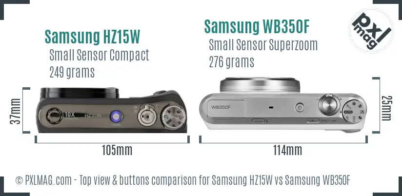 Samsung HZ15W vs Samsung WB350F top view buttons comparison