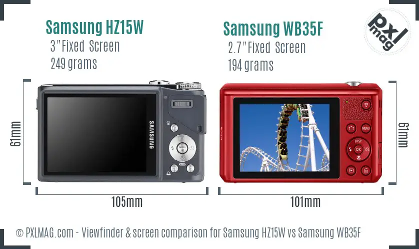 Samsung HZ15W vs Samsung WB35F Screen and Viewfinder comparison