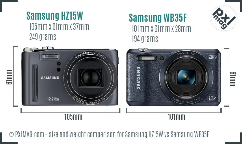 Samsung HZ15W vs Samsung WB35F size comparison