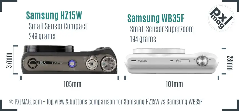 Samsung HZ15W vs Samsung WB35F top view buttons comparison