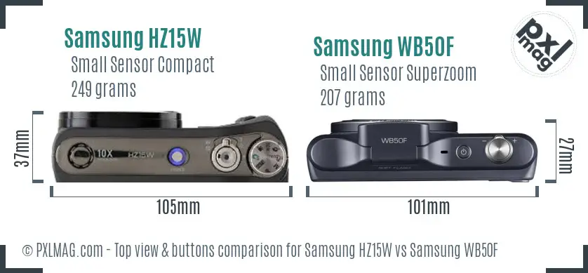 Samsung HZ15W vs Samsung WB50F top view buttons comparison