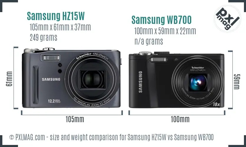 Samsung HZ15W vs Samsung WB700 size comparison