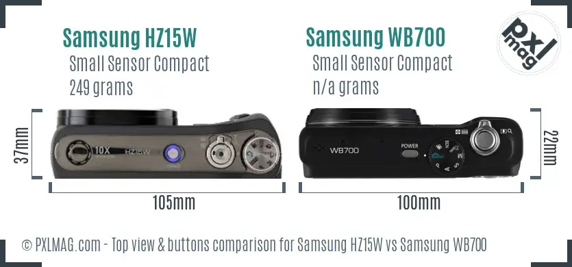 Samsung HZ15W vs Samsung WB700 top view buttons comparison