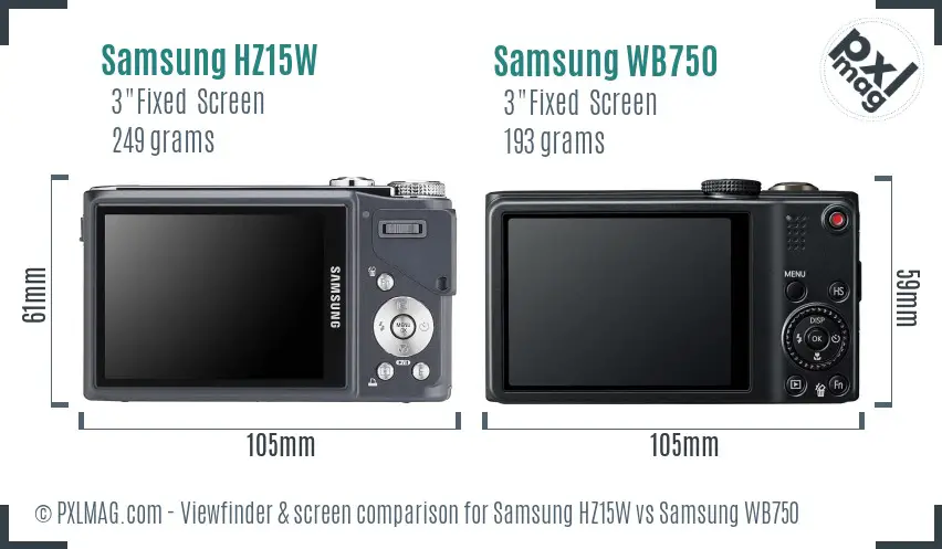 Samsung HZ15W vs Samsung WB750 Screen and Viewfinder comparison