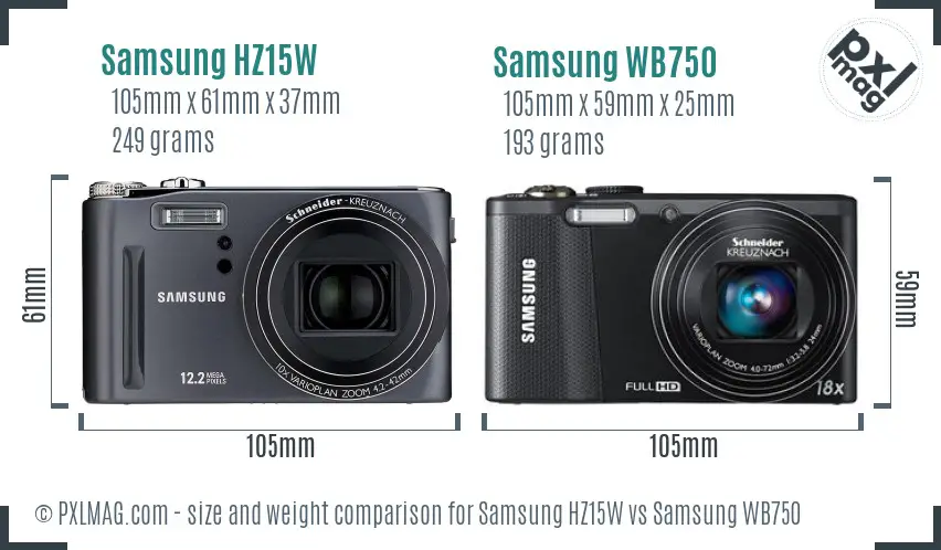Samsung HZ15W vs Samsung WB750 size comparison
