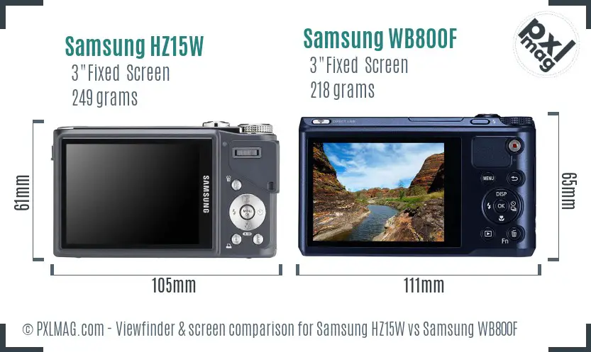 Samsung HZ15W vs Samsung WB800F Screen and Viewfinder comparison
