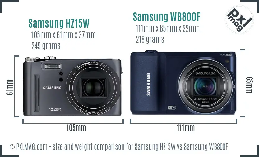 Samsung HZ15W vs Samsung WB800F size comparison