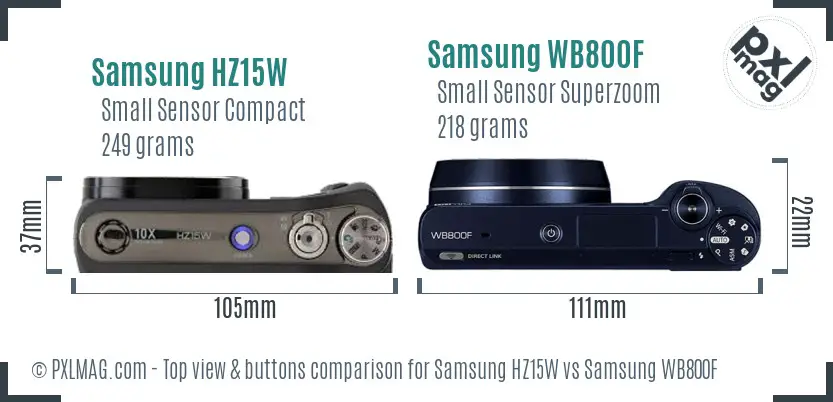 Samsung HZ15W vs Samsung WB800F top view buttons comparison