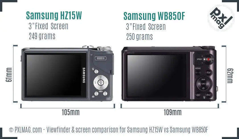 Samsung HZ15W vs Samsung WB850F Screen and Viewfinder comparison