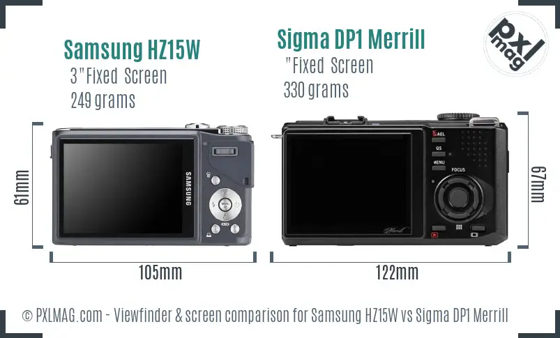 Samsung HZ15W vs Sigma DP1 Merrill Screen and Viewfinder comparison