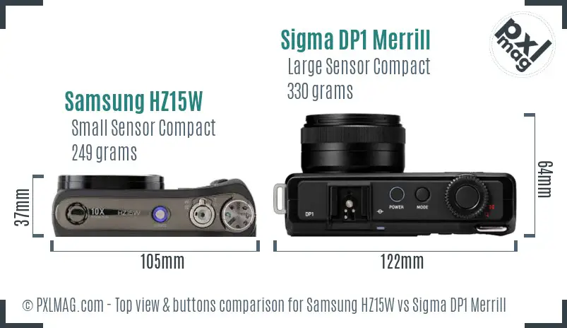 Samsung HZ15W vs Sigma DP1 Merrill top view buttons comparison