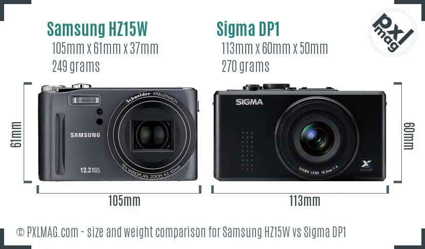 Samsung HZ15W vs Sigma DP1 size comparison