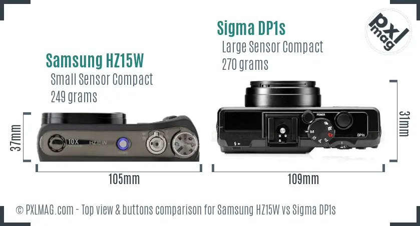 Samsung HZ15W vs Sigma DP1s top view buttons comparison