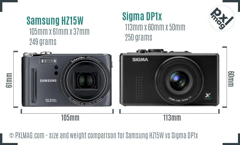 Samsung HZ15W vs Sigma DP1x size comparison