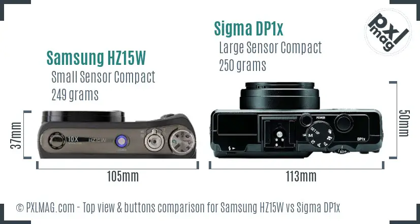 Samsung HZ15W vs Sigma DP1x top view buttons comparison