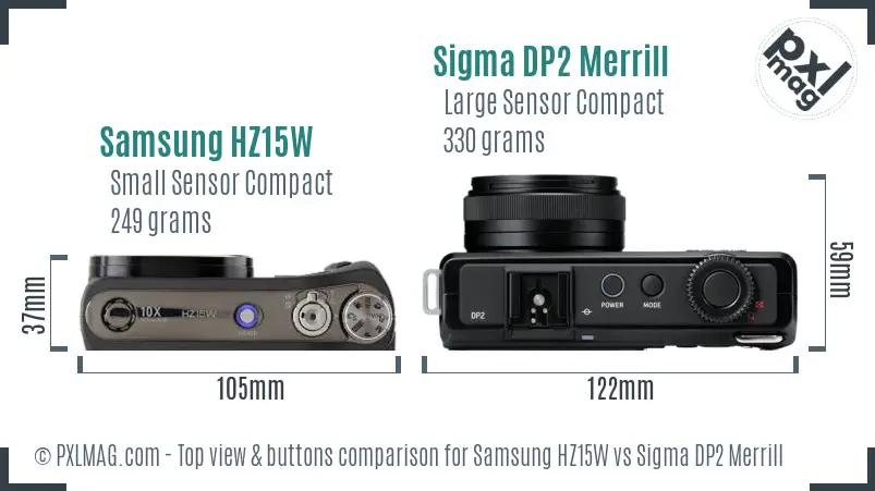 Samsung HZ15W vs Sigma DP2 Merrill top view buttons comparison
