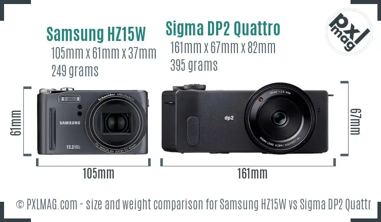 Samsung HZ15W vs Sigma DP2 Quattro size comparison