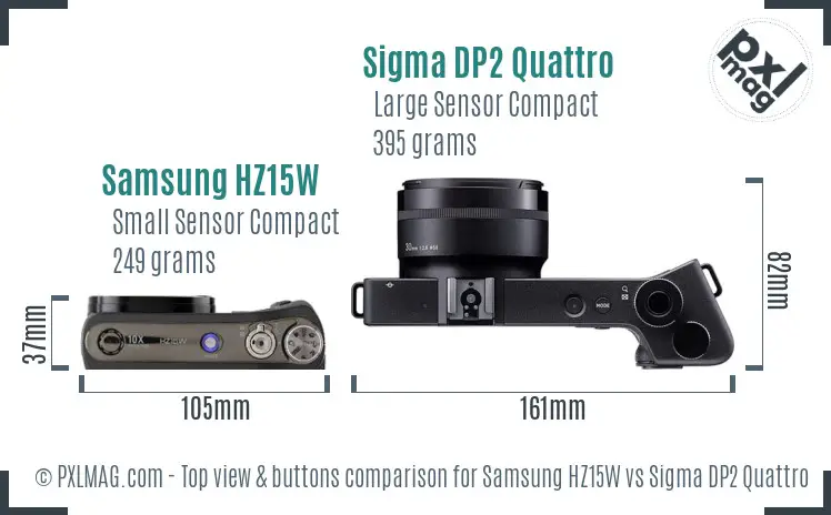 Samsung HZ15W vs Sigma DP2 Quattro top view buttons comparison