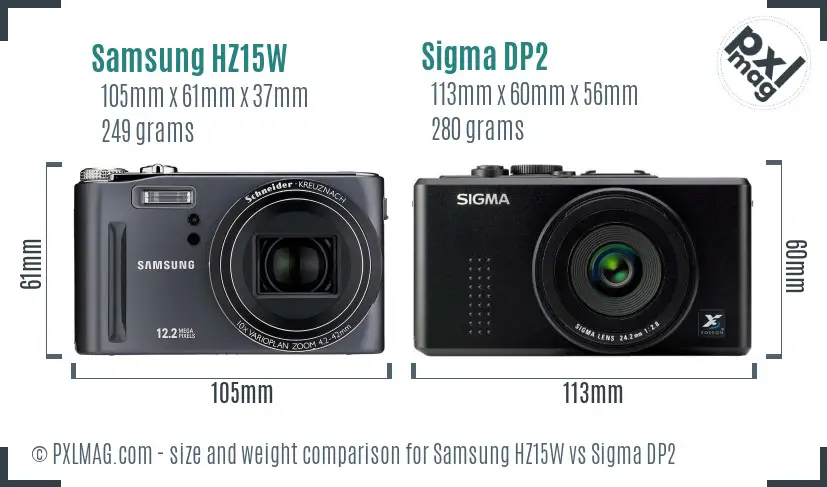 Samsung HZ15W vs Sigma DP2 size comparison