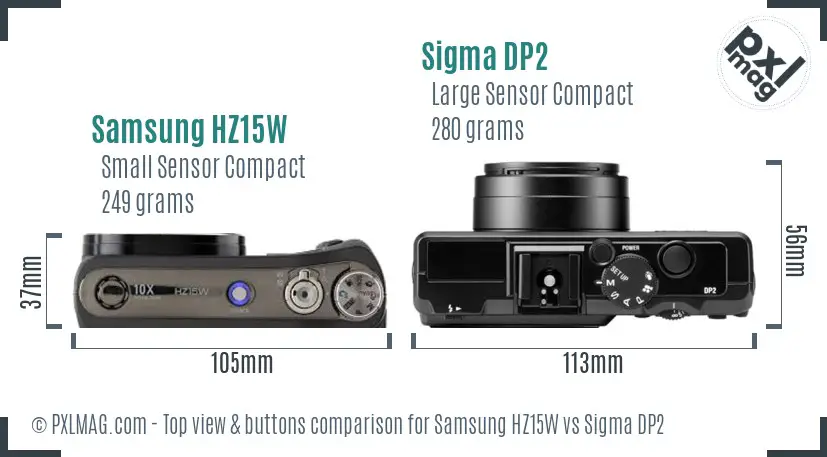 Samsung HZ15W vs Sigma DP2 top view buttons comparison
