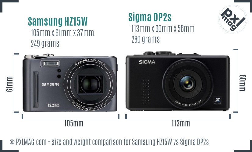 Samsung HZ15W vs Sigma DP2s size comparison